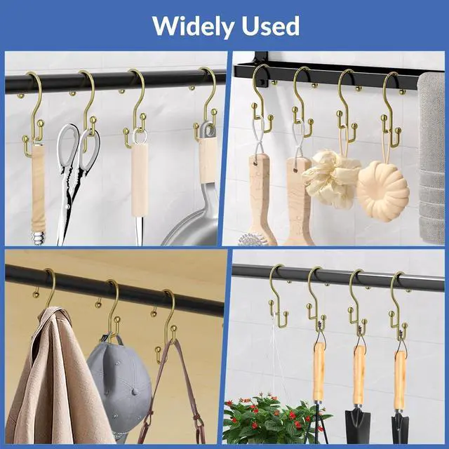 Alt view image 6 of 7 - Goowin Shower Curtain Hooks, Gold Shower Curtain Hooks Rust Proof, Anti-Drop Metal Shower Curtain Rings Hooks, Double Shower Hooks for Shower Curtain, Shower Rings for Curtain & Liner, Gold-12 Pcs