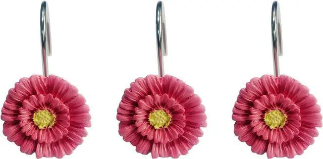 Alt view image 4 of 5 - Twofishes Pink Daisy Flower Shower Curtain Hooks Set of 12 Decorative Rust Proof Pink Daisy Flower Shower Curtain Rings Pack of 12