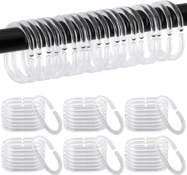 Main image of 48Pcs Plastic Shower Curtain Hooks C Shaped Shower Curtain Clear Rings