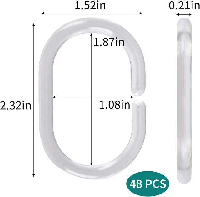 Alt view image 2 of 7 - 48Pcs Plastic Shower Curtain Hooks C Shaped Shower Curtain Clear Rings
