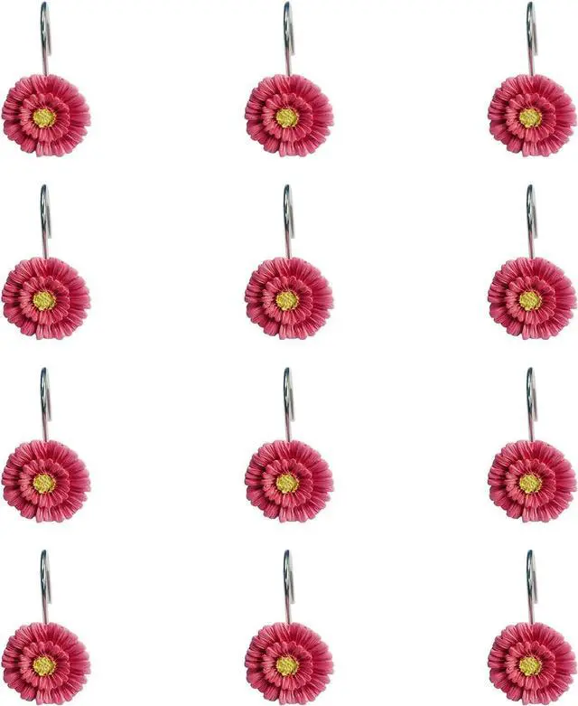 Alt view image 5 of 5 - Twofishes Pink Daisy Flower Shower Curtain Hooks Set of 12 Decorative Rust Proof Pink Daisy Flower Shower Curtain Rings Pack of 12