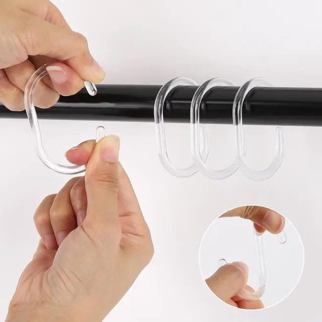 Alt view image 4 of 7 - 48Pcs Plastic Shower Curtain Hooks C Shaped Shower Curtain Clear Rings