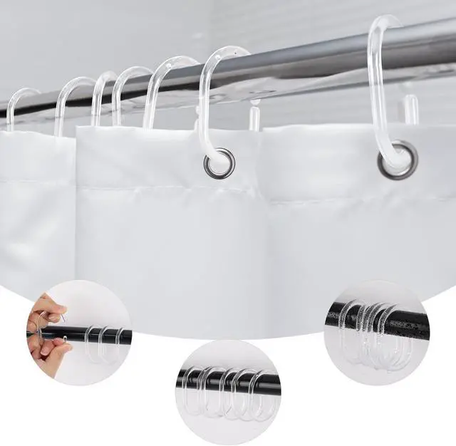 Alt view image 3 of 7 - 48Pcs Plastic Shower Curtain Hooks C Shaped Shower Curtain Clear Rings