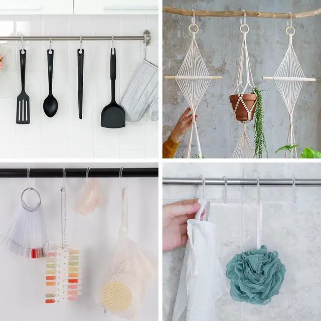 Alt view image 6 of 7 - 48Pcs Plastic Shower Curtain Hooks C Shaped Shower Curtain Clear Rings