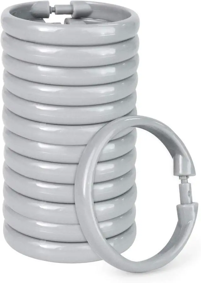 Main image of Shower Curtain Rings-12 Pack- Plastic Shower Curtain Hooks O-Shaped Rings Hook Glide Easily on Bathroom Shower Rod(Grey)