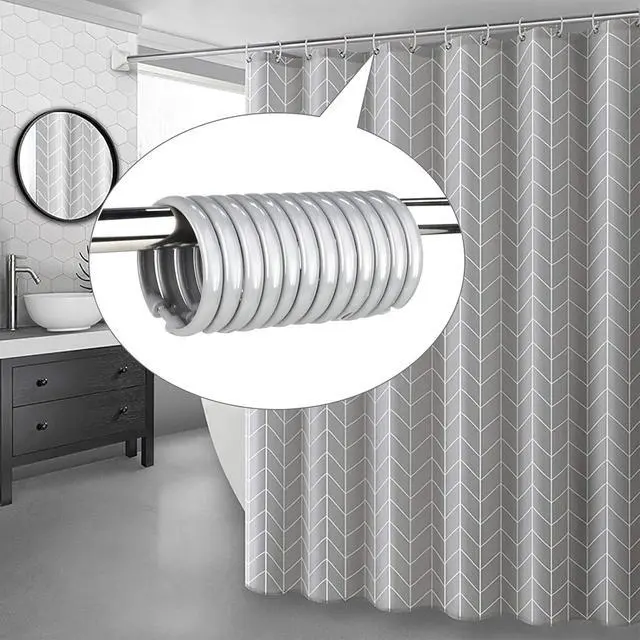 Alt view image 6 of 7 - Shower Curtain Rings-12 Pack- Plastic Shower Curtain Hooks O-Shaped Rings Hook Glide Easily on Bathroom Shower Rod(Grey)