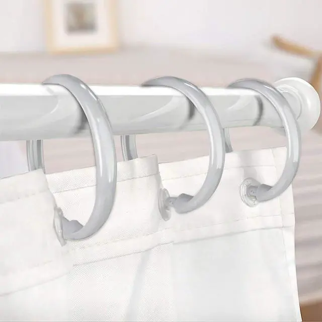 Alt view image 7 of 7 - Shower Curtain Rings-12 Pack- Plastic Shower Curtain Hooks O-Shaped Rings Hook Glide Easily on Bathroom Shower Rod(Grey)