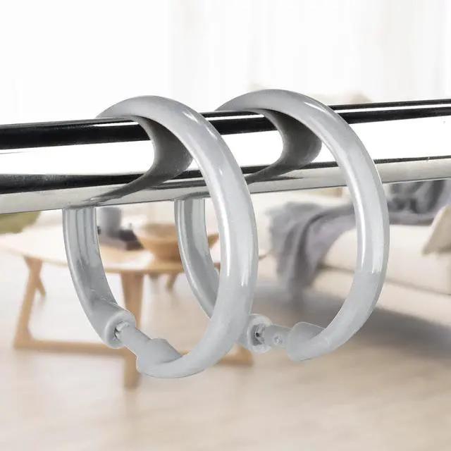 Alt view image 4 of 7 - Shower Curtain Rings-12 Pack- Plastic Shower Curtain Hooks O-Shaped Rings Hook Glide Easily on Bathroom Shower Rod(Grey)