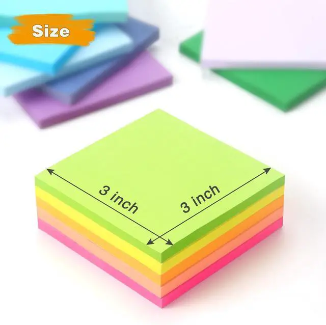 Alt view image 3 of 7 - OSBOO Sticky Notes 3x3 with 12 Pack Bright Colors, 50 Sheets/Pad | Bright Colors Self-Stick Notes Pads, Bulk Pack of 600 Sheets, Easy to Stick and Remove, Perfect for Office, School and Home