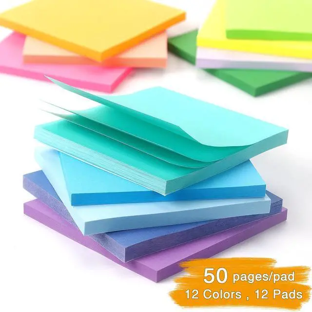 Alt view image 5 of 7 - OSBOO Sticky Notes 3x3 with 12 Pack Bright Colors, 50 Sheets/Pad | Bright Colors Self-Stick Notes Pads, Bulk Pack of 600 Sheets, Easy to Stick and Remove, Perfect for Office, School and Home