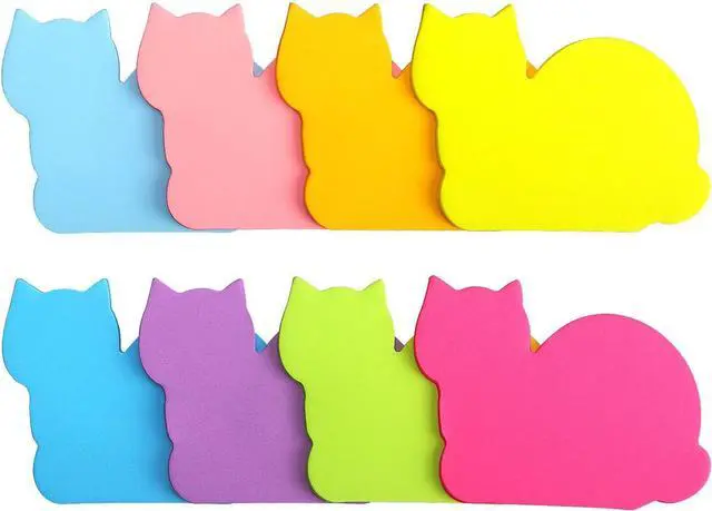 Main image of SIMONA Cute Cat Sticky Notes 8 Pads, 600 Sheets | Bright Colors, 3×3 inch Size, Cat Shape Self-Sticky Note Pads for Office, School, Home and Cat Lover Gifts