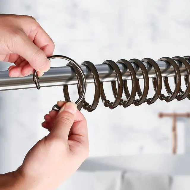 Alt view image 3 of 7 - Shower Curtain Rings-12 Pack- Plastic Shower Curtain Hooks O-Shaped Rings Hook Glide Easily on Bathroom Shower Rod(Bronze)