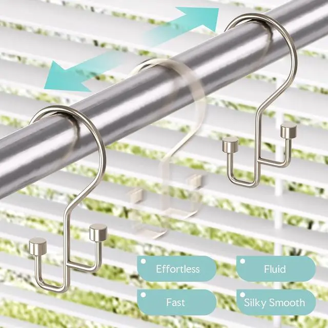 Alt view image 3 of 7 - Bathway 12-Pack Double Shower Curtain Hooks, Rust-Resistant Metal Shower Curtain Rings with High-Low Design to Separate Liner & Curtain, Smooth Glide, Nickel