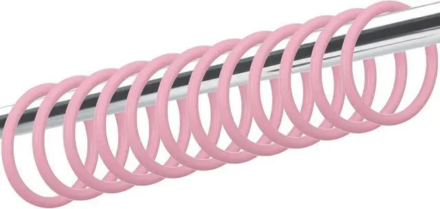 Main image of Mabor 12 Pack Pink Shower Curtain Hooks, Plastic Snap Rings for Bathroom | Decorative Round Hangers Easy Install, No-Slip Closure, Fits Standard Rods