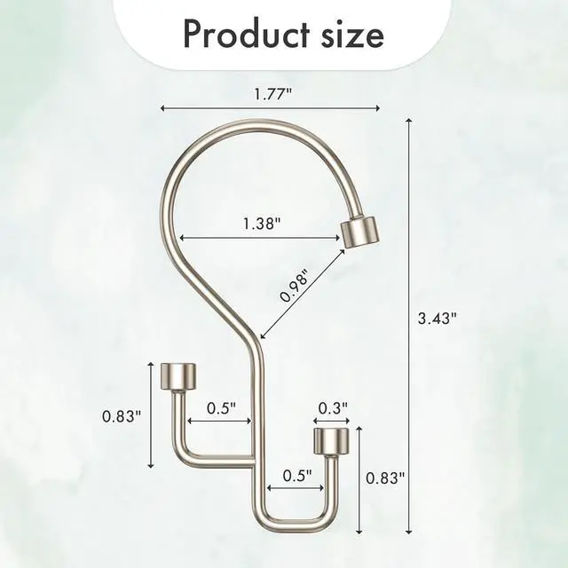 Alt view image 7 of 7 - Bathway 12-Pack Double Shower Curtain Hooks, Rust-Resistant Metal Shower Curtain Rings with High-Low Design to Separate Liner & Curtain, Smooth Glide, Nickel