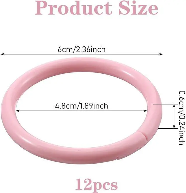 Alt view image 2 of 7 - Mabor 12 Pack Pink Shower Curtain Hooks, Plastic Snap Rings for Bathroom | Decorative Round Hangers Easy Install, No-Slip Closure, Fits Standard Rods