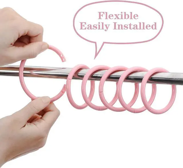 Alt view image 3 of 7 - Mabor 12 Pack Pink Shower Curtain Hooks, Plastic Snap Rings for Bathroom | Decorative Round Hangers Easy Install, No-Slip Closure, Fits Standard Rods