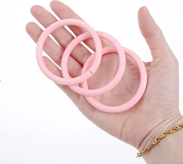 Alt view image 4 of 7 - Mabor 12 Pack Pink Shower Curtain Hooks, Plastic Snap Rings for Bathroom | Decorative Round Hangers Easy Install, No-Slip Closure, Fits Standard Rods
