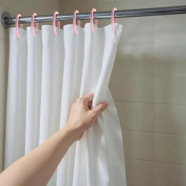 Alt view image 6 of 7 - Mabor 12 Pack Pink Shower Curtain Hooks, Plastic Snap Rings for Bathroom | Decorative Round Hangers Easy Install, No-Slip Closure, Fits Standard Rods