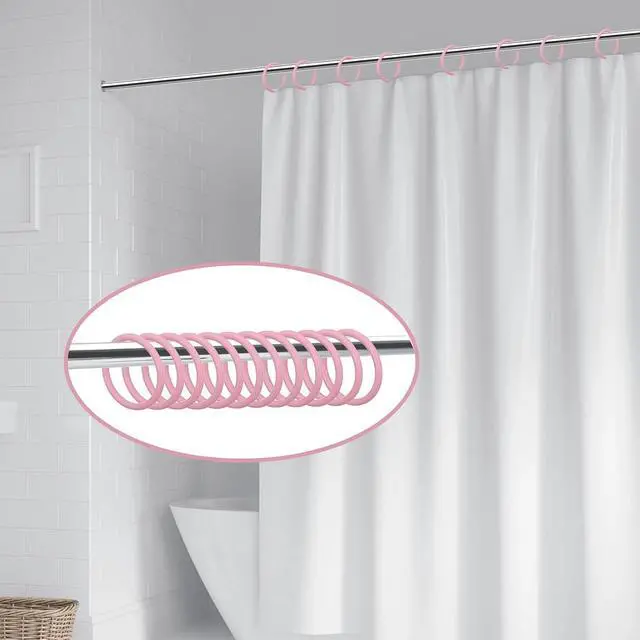 Alt view image 7 of 7 - Mabor 12 Pack Pink Shower Curtain Hooks, Plastic Snap Rings for Bathroom | Decorative Round Hangers Easy Install, No-Slip Closure, Fits Standard Rods
