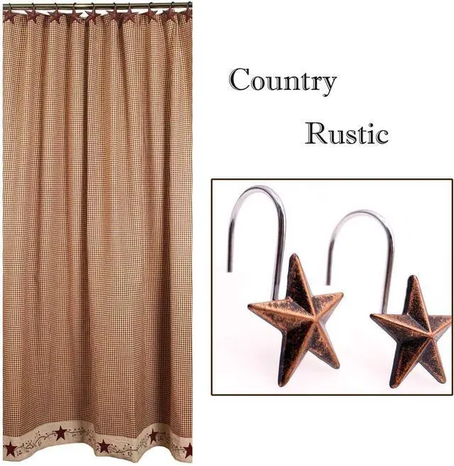 Alt view image 2 of 4 - CHICTIE Star Shower Curtain Hooks Rings, Set of 12 Retro Bronze Decorative Shower Hooks,Stainless Steel Rustproof Shower Rings for Bathroom(Stereoscopic Brown Star)