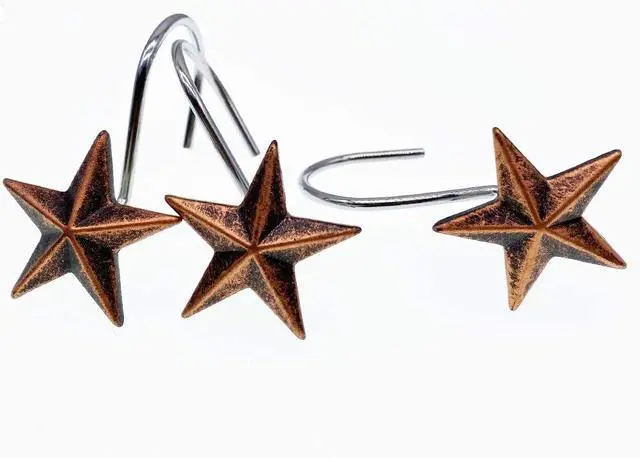 Alt view image 3 of 4 - CHICTIE Star Shower Curtain Hooks Rings, Set of 12 Retro Bronze Decorative Shower Hooks,Stainless Steel Rustproof Shower Rings for Bathroom(Stereoscopic Brown Star)