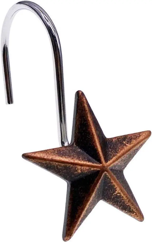 Main image of CHICTIE Star Shower Curtain Hooks Rings, Set of 12 Retro Bronze Decorative Shower Hooks,Stainless Steel Rustproof Shower Rings for Bathroom(Stereoscopic Brown Star)