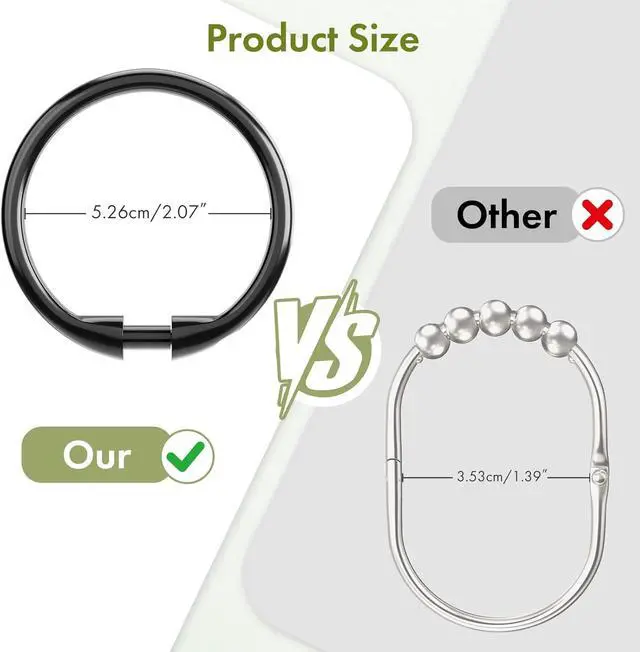 Alt view image 2 of 7 - Amazer Shower Curtain Hooks Rings, 24 Pcs Black Shower Curtain Hooks, O Shape Shower Curtain Rings, Easy to Snap Closure Plastic Shower Hooks for Shower Curtain and Liner Bathroom