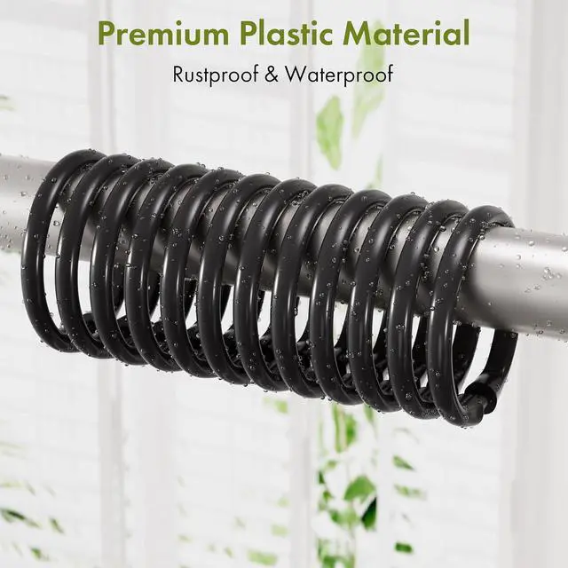 Alt view image 3 of 7 - Amazer Shower Curtain Hooks Rings, 24 Pcs Black Shower Curtain Hooks, O Shape Shower Curtain Rings, Easy to Snap Closure Plastic Shower Hooks for Shower Curtain and Liner Bathroom