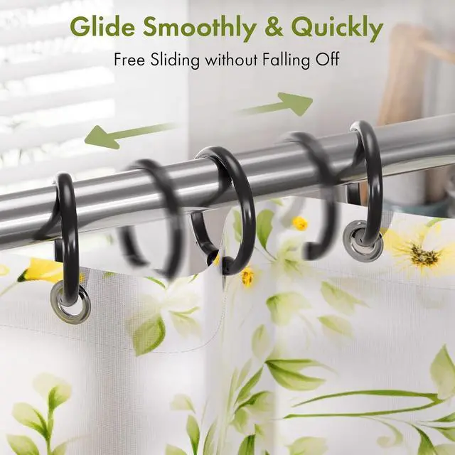 Alt view image 5 of 7 - Amazer Shower Curtain Hooks Rings, 24 Pcs Black Shower Curtain Hooks, O Shape Shower Curtain Rings, Easy to Snap Closure Plastic Shower Hooks for Shower Curtain and Liner Bathroom