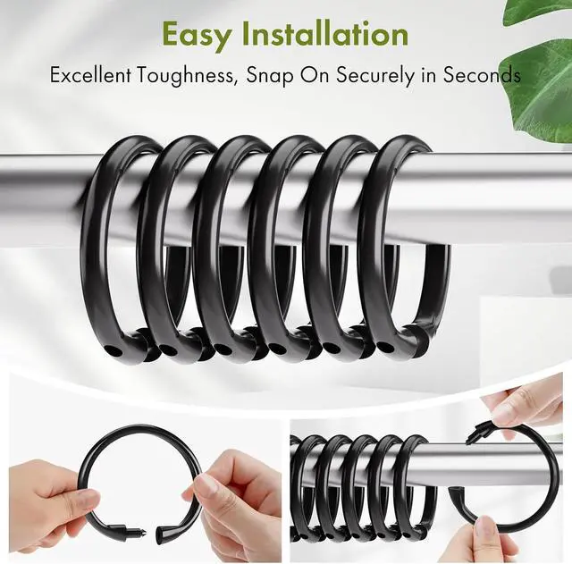 Alt view image 6 of 7 - Amazer Shower Curtain Hooks Rings, 24 Pcs Black Shower Curtain Hooks, O Shape Shower Curtain Rings, Easy to Snap Closure Plastic Shower Hooks for Shower Curtain and Liner Bathroom