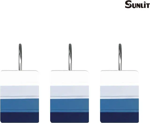 Alt view image 2 of 5 - Sunlit Ombre Blue Decorative Shower Curtain Hooks, Blue Navy Shower Curtain Rings, Resin, Bathroom Decoration Stripes Shower Curtain Hooks-12 Pack