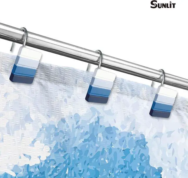 Alt view image 4 of 5 - Sunlit Ombre Blue Decorative Shower Curtain Hooks, Blue Navy Shower Curtain Rings, Resin, Bathroom Decoration Stripes Shower Curtain Hooks-12 Pack