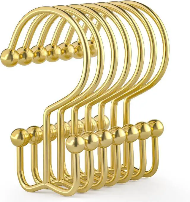 Main image of Goowin Shower Curtain Hooks, 12 Pcs Shower Curtain Rings, Durable Gold Shower Curtain Hooks, Double Glide Shower Curtain Rings Rust Proof, Simple Shower Hooks for Shower Curtain & Liner, Gold