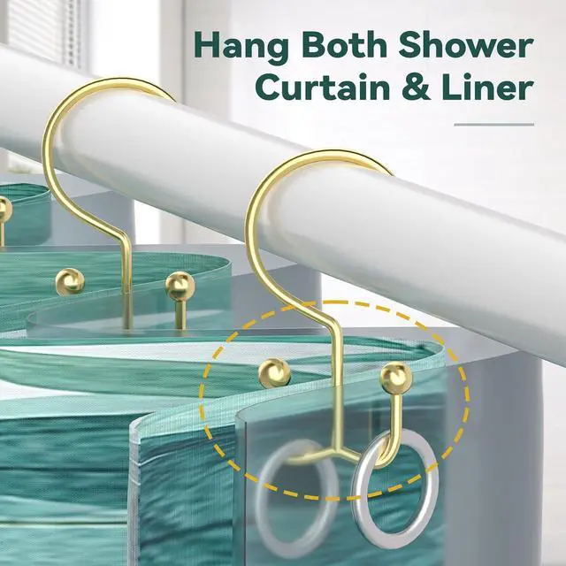Alt view image 5 of 7 - Goowin Shower Curtain Hooks, 12 Pcs Shower Curtain Rings, Durable Gold Shower Curtain Hooks, Double Glide Shower Curtain Rings Rust Proof, Simple Shower Hooks for Shower Curtain & Liner, Gold