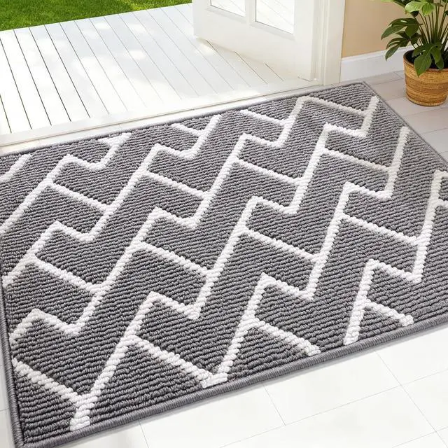 Main image of OLANLY Front Door Mat, Non-Slip Rubber Backing, Dirt Resistant and Absorbent, Washable, Easy to Clean Low-Profile Indoor Doormat for Back Door, Entryway, Inside Entrance, 32x20, Grey