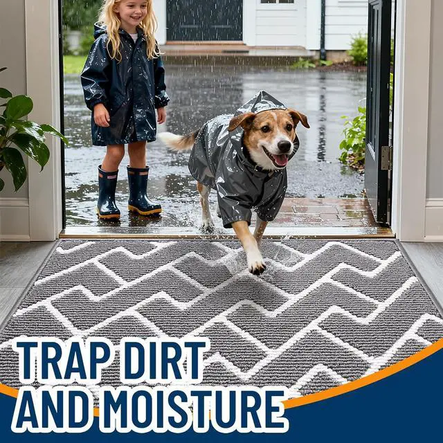 Alt view image 2 of 7 - OLANLY Front Door Mat, Non-Slip Rubber Backing, Dirt Resistant and Absorbent, Washable, Easy to Clean Low-Profile Indoor Doormat for Back Door, Entryway, Inside Entrance, 32x20, Grey