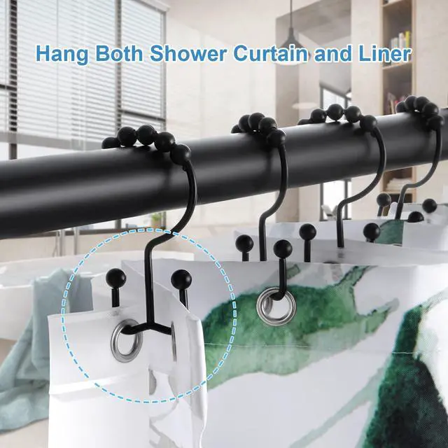 Alt view image 2 of 7 - Shower Curtain Hooks Rings, TENOVEL Double Sided Shower Hooks Rust Proof for Bathroom Shower Rods Curtain, Durable Stainless Steel Bathroom Shower Curtain Hangers, Matte Black, Set of 12