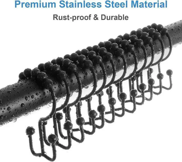 Alt view image 5 of 7 - Shower Curtain Hooks Rings, TENOVEL Double Sided Shower Hooks Rust Proof for Bathroom Shower Rods Curtain, Durable Stainless Steel Bathroom Shower Curtain Hangers, Matte Black, Set of 12