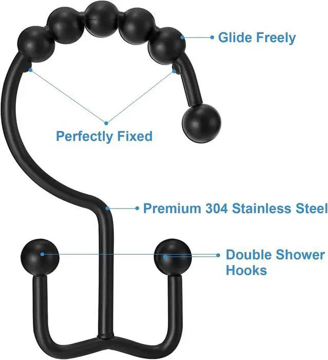 Alt view image 6 of 7 - Shower Curtain Hooks Rings, TENOVEL Double Sided Shower Hooks Rust Proof for Bathroom Shower Rods Curtain, Durable Stainless Steel Bathroom Shower Curtain Hangers, Matte Black, Set of 12