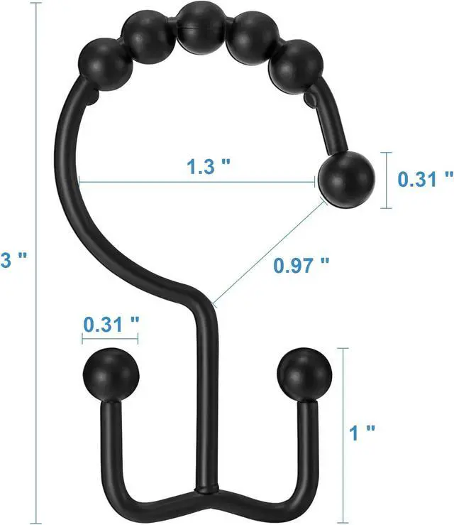 Alt view image 7 of 7 - Shower Curtain Hooks Rings, TENOVEL Double Sided Shower Hooks Rust Proof for Bathroom Shower Rods Curtain, Durable Stainless Steel Bathroom Shower Curtain Hangers, Matte Black, Set of 12