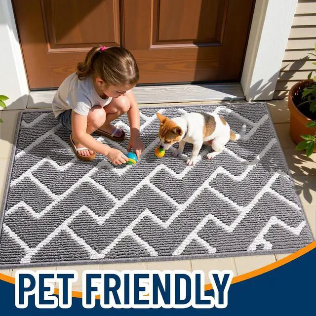 Alt view image 6 of 7 - OLANLY Front Door Mat, Non-Slip Rubber Backing, Dirt Resistant and Absorbent, Washable, Easy to Clean Low-Profile Indoor Doormat for Back Door, Entryway, Inside Entrance, 32x20, Grey