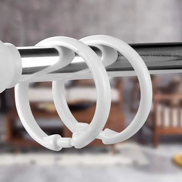 Alt view image 4 of 7 - Shower Curtain Rings-12 Pack- Plastic Shower Curtain Hooks O-Shaped Rings Hook Glide Easily on Bathroom Shower Rod(White)