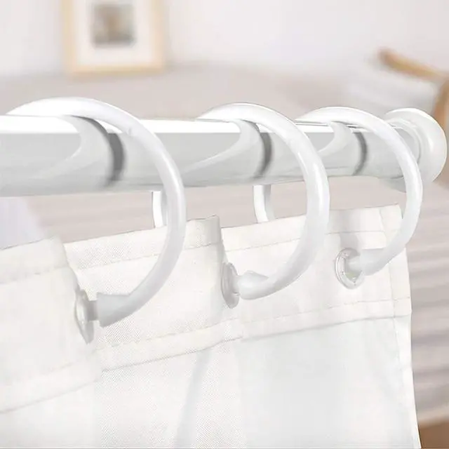 Alt view image 5 of 7 - Shower Curtain Rings-12 Pack- Plastic Shower Curtain Hooks O-Shaped Rings Hook Glide Easily on Bathroom Shower Rod(White)