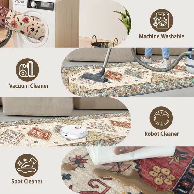 Alt view image 3 of 7 - 1.6x2.6 Small Area Rug, Washable Non-Slip for Entryway Orange | Machine washable, stain resistant, low pile. Ideal living room doormat for hallway, bathroom, bedroom, laundry and decor.