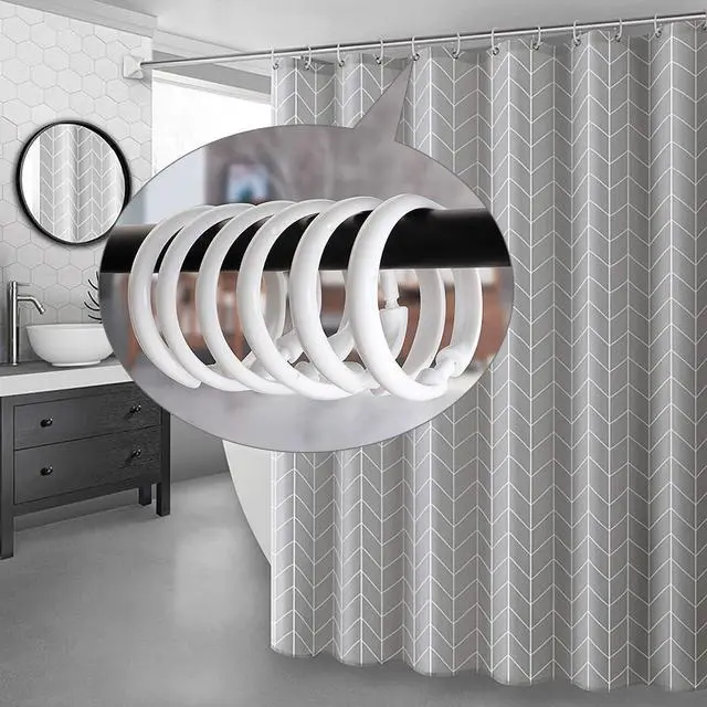Alt view image 6 of 7 - Shower Curtain Rings-12 Pack- Plastic Shower Curtain Hooks O-Shaped Rings Hook Glide Easily on Bathroom Shower Rod(White)