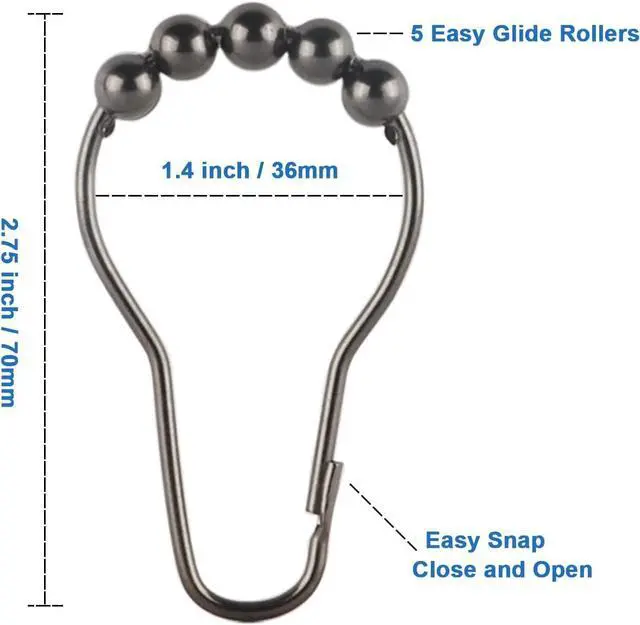 Alt view image 2 of 7 - Shower Curtain Hooks Rings, Rustproof Metal Shower Curtain Rings for Bathroom Shower Rods Curtains - Set of 12, Black Nickel