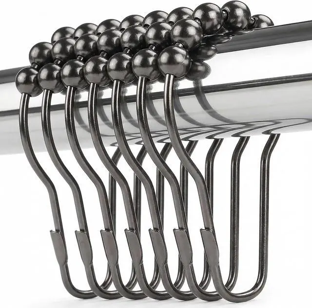 Main image of Shower Curtain Hooks Rings, Rustproof Metal Shower Curtain Rings for Bathroom Shower Rods Curtains - Set of 12, Black Nickel