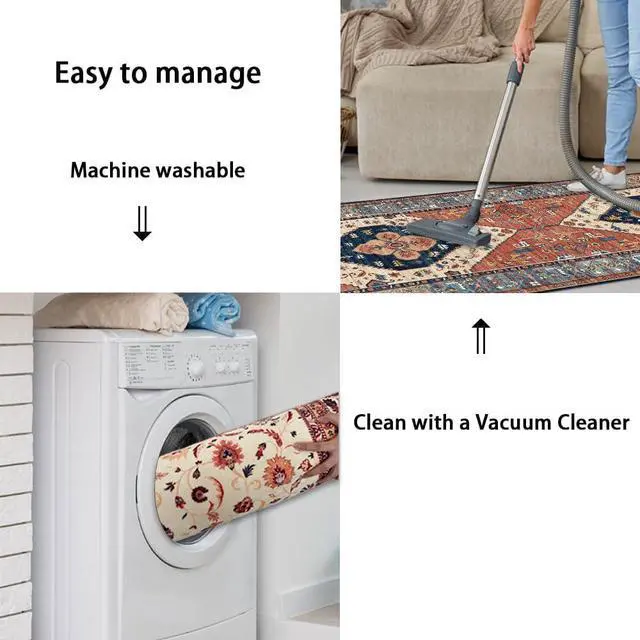 Alt view image 7 of 7 - 1.6x2.6 Small Area Rug, Washable Non-Slip for Entryway Orange | Machine washable, stain resistant, low pile. Ideal living room doormat for hallway, bathroom, bedroom, laundry and decor.