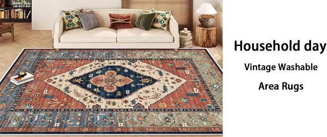 Alt view image 6 of 7 - 1.6x2.6 Small Area Rug, Washable Non-Slip for Entryway Orange | Machine washable, stain resistant, low pile. Ideal living room doormat for hallway, bathroom, bedroom, laundry and decor.